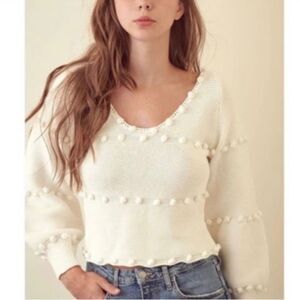 Storia hunter forest green Pom-Pom slightly cropped sweater